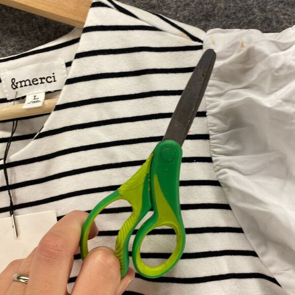 New &Merci Dress Women L Large White Striped Shift Short Lined Short Sleeve - Picture 10 of 12